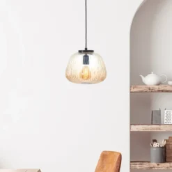 Brilliant AG Leuchten 80107-86 Kaizen Pendelleuchte amber bernstein schwarz matt