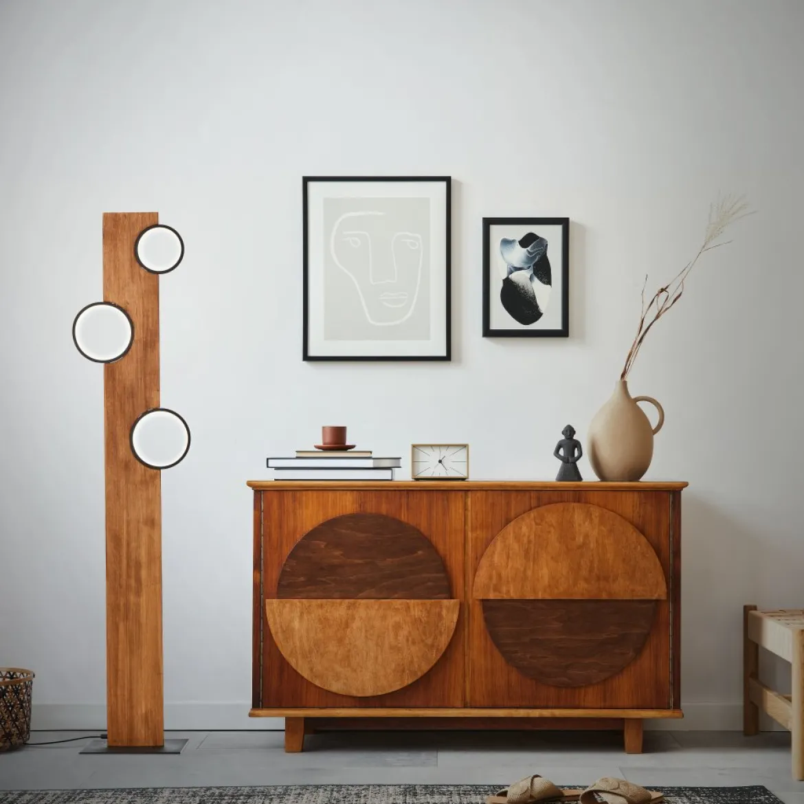 Brilliant Leuchten G99935-76 Stehleuchte Cheesy matt schwarz holz 3000K