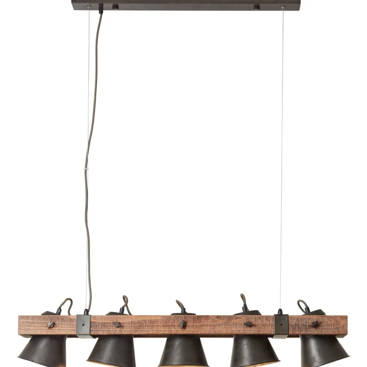 Brilliant Leuchten No. 82175-46 LED Pendelleuchte Plow 5-flg schwarz-stahl Holz