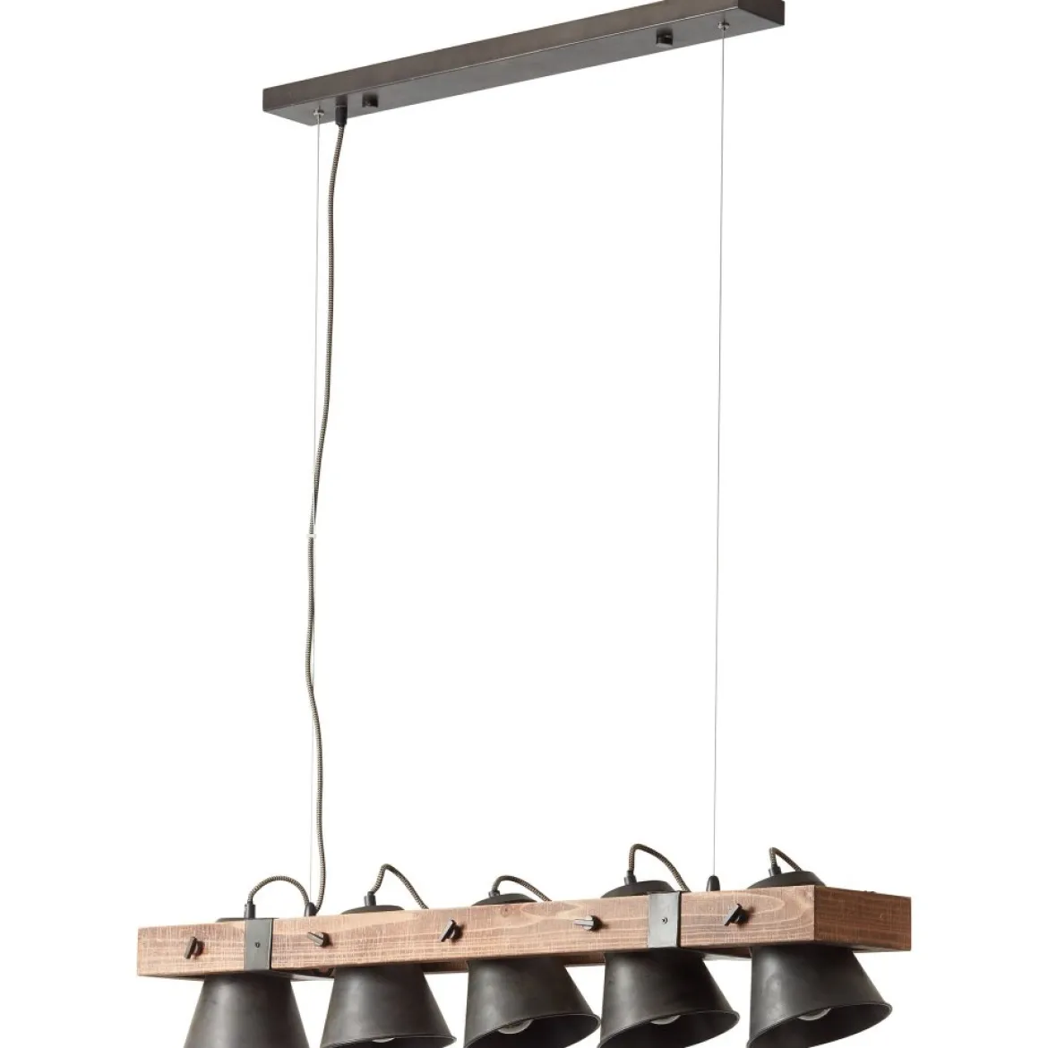 Brilliant Leuchten No. 82175-46 LED Pendelleuchte Plow 5-flg schwarz-stahl Holz