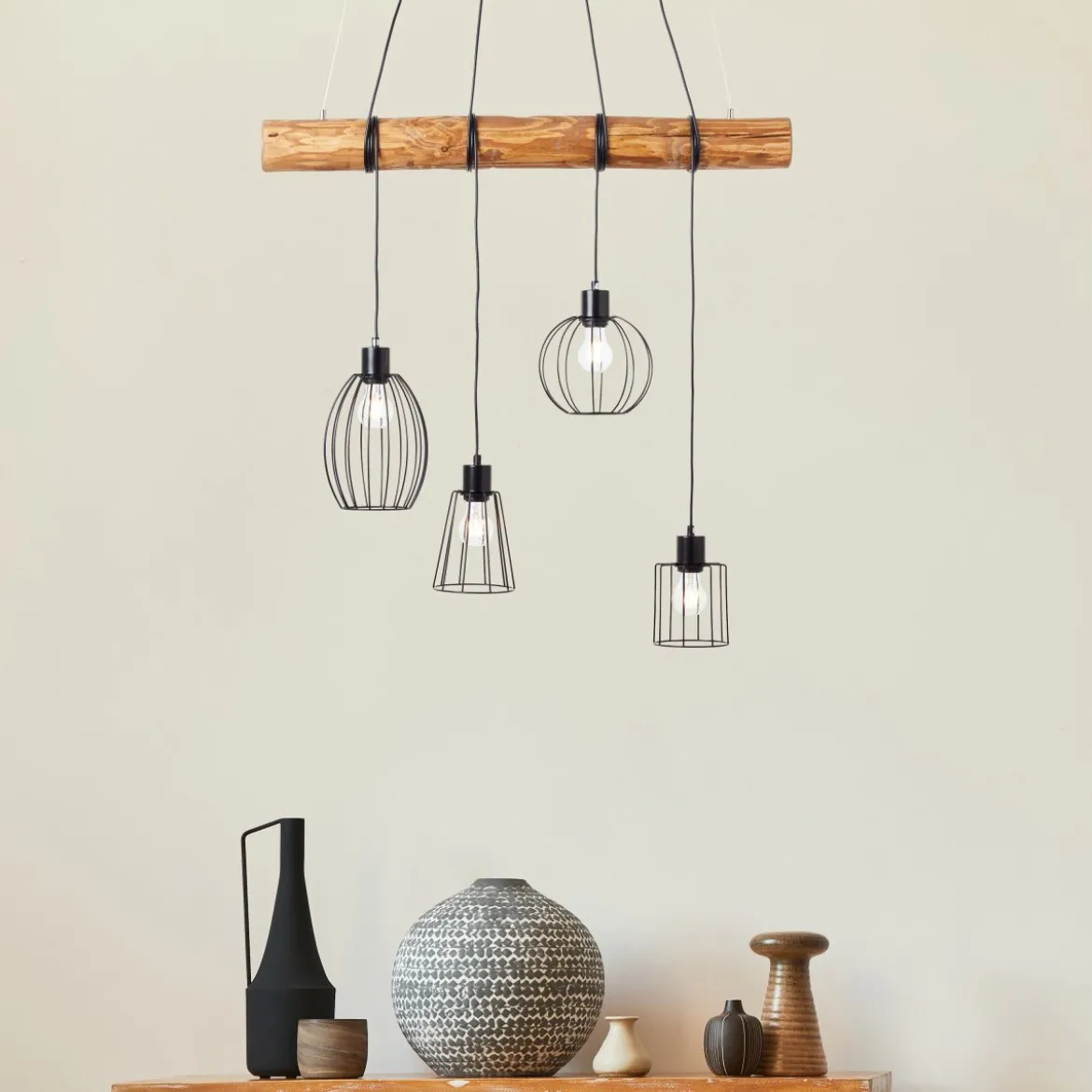 Brilliant Leuchten No. 99549-76 Pendelleuchte Keyla 4-flammig E27 schwarz holz