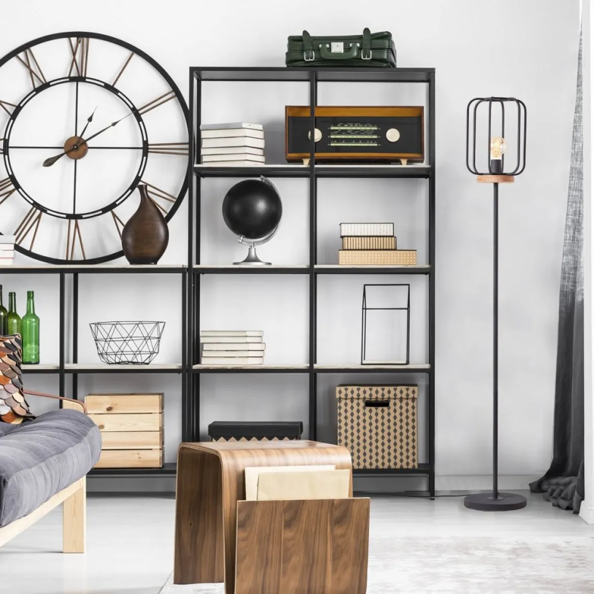 Brilliant Leuchten No. 93145-66 Standleuchte Tosh 163cm E27 antik holz schwarz korund