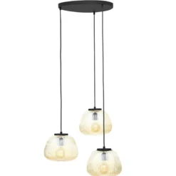 Brilliant Leuchten 80110-86 Pendelleuchte Kaizen 3- flammig rund amber-bernstein schwarz