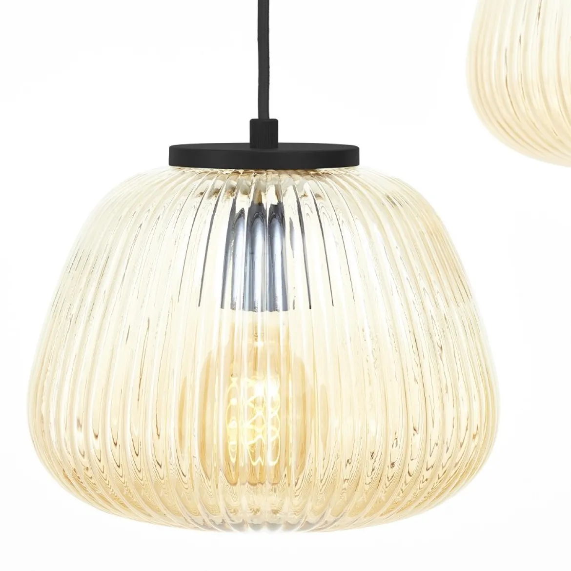 Brilliant Leuchten 80110-86 Pendelleuchte Kaizen 3- flammig rund amber-bernstein schwarz