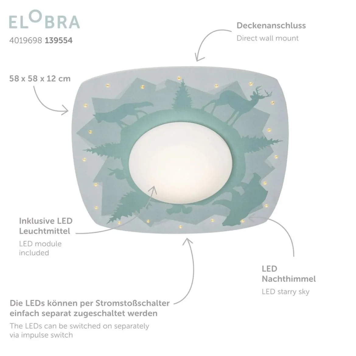 Elobra 139554 LED Deckenleuchte Scandi Wald mintgrün 3000K