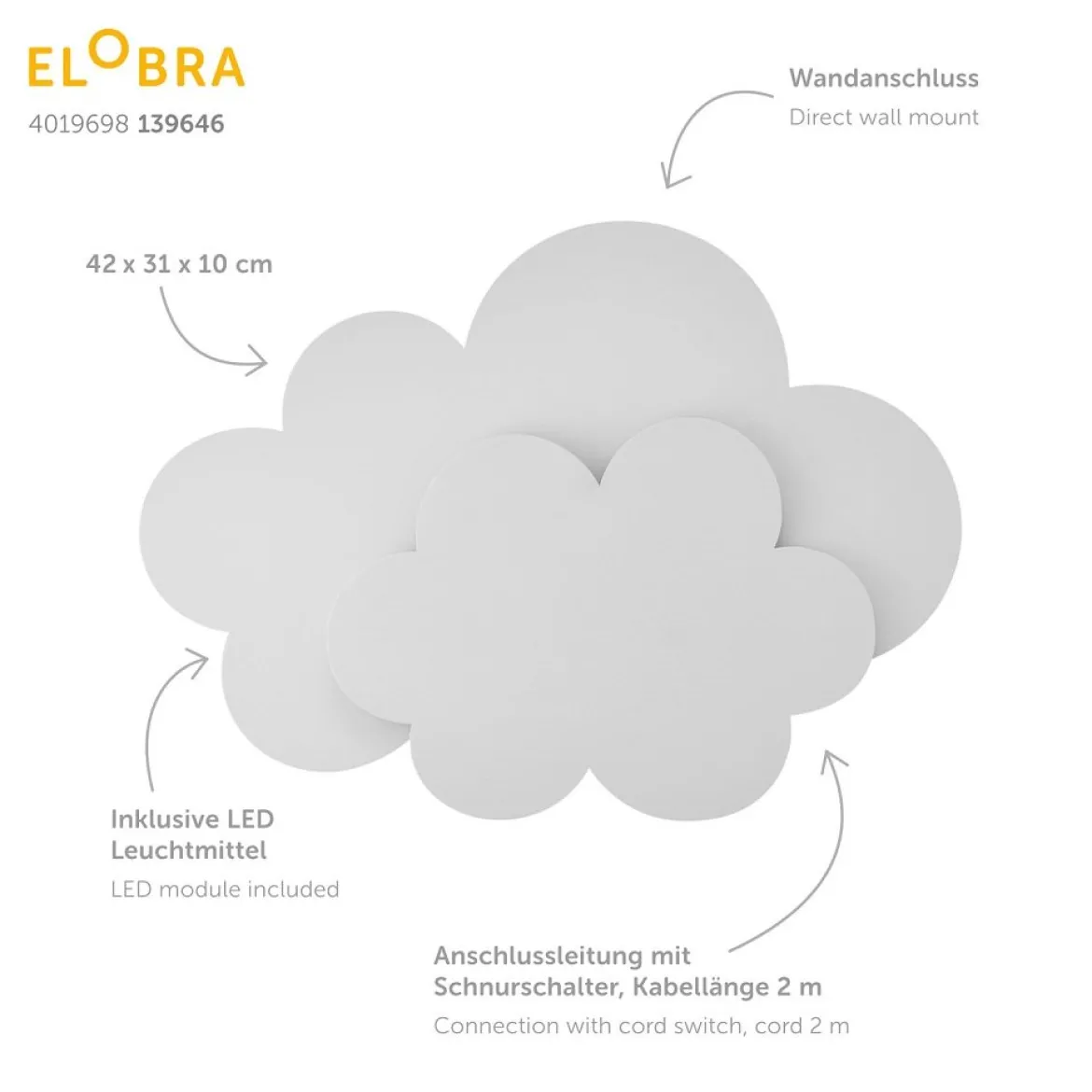 Elobra 139646 LED Wandleuchte Wölkchen weiß warmweiß