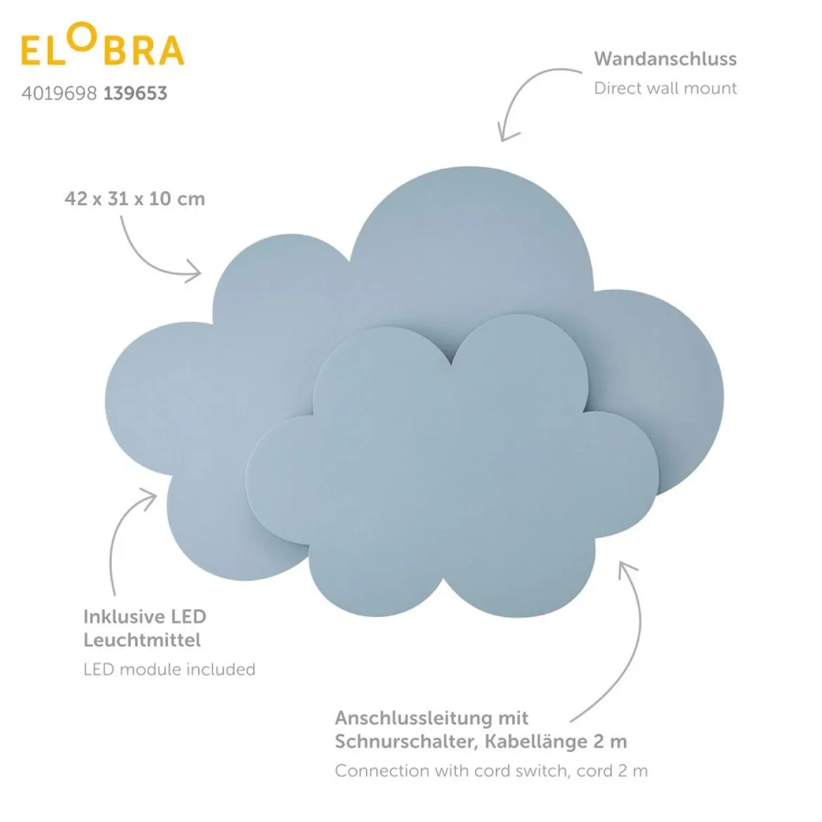 Elobra 139653 LED Wandleuchte Wölkchen hellblau warmweiß