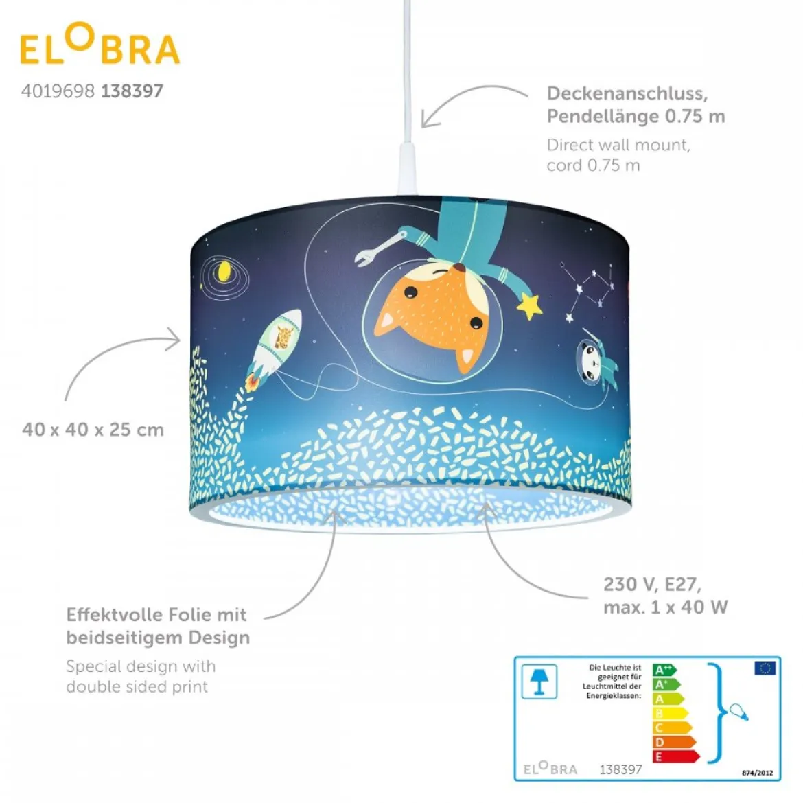 Elobra No. 138397 Deckenleuchte Little Astronauts Space Mission blau