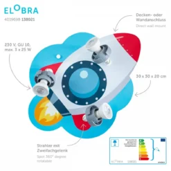 Elobra No. 138021 Deckenleuchte Rondell Rakete 3-flammig Blau