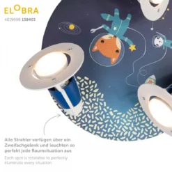 Elobra No. 138403 Deckenleuchte Rondell Little Astronauts Space Mission 3-flammig Blau