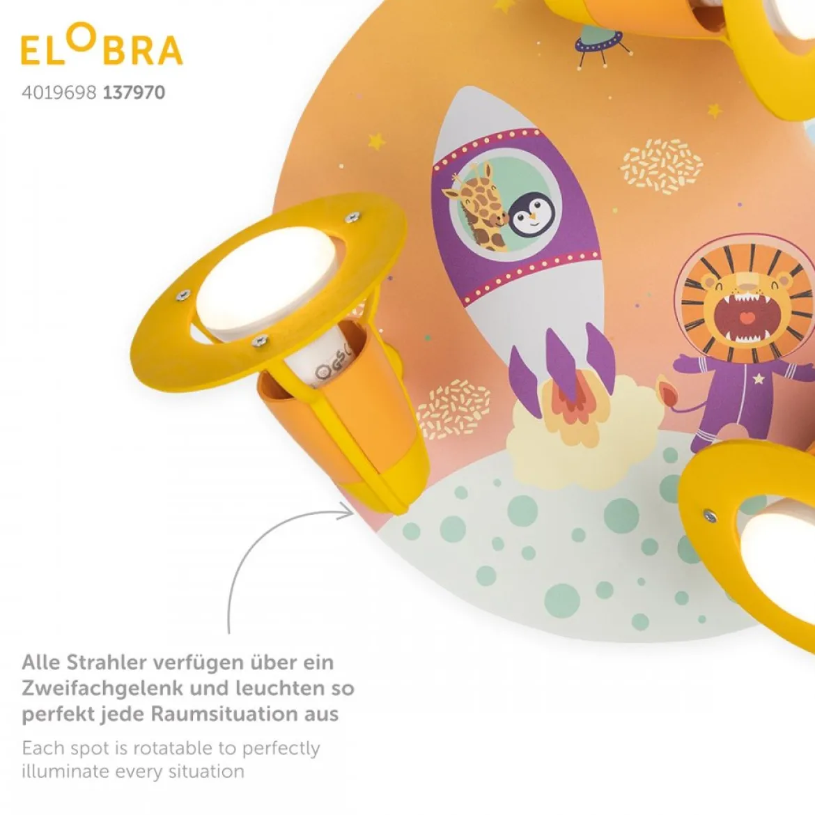 Elobra No. 137970 Deckenleuchte Rondell Little Astronauts Escape 3-flammig Orange