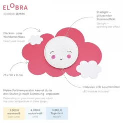Elobra No. 137574 Deckenleuchte Wolke Starlight Smile altrosa weiß
