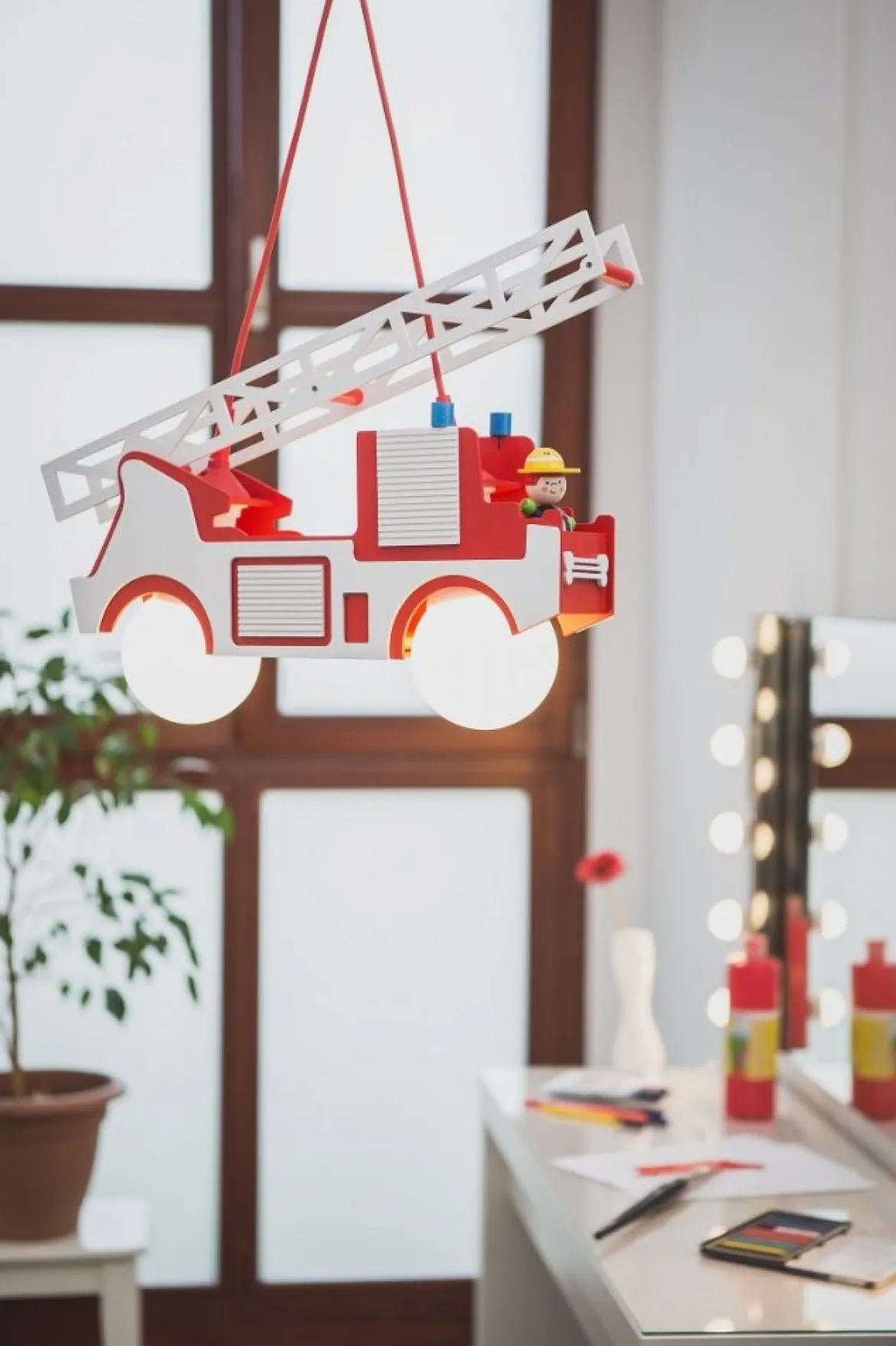 Elobra No. 125694 Pendelleuchte Feuerwehr mit Fred 2-flammig, Rot, Weiß