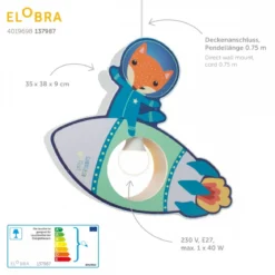 Elobra No. 137987 Pendelleuchte Little Astronauts Rakete 1-flammig Blau