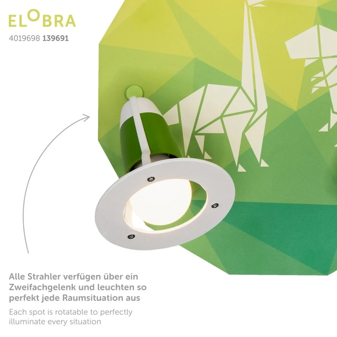 Elobra 139691 Spot Rondell Dinopoly 3-flammig grün E14