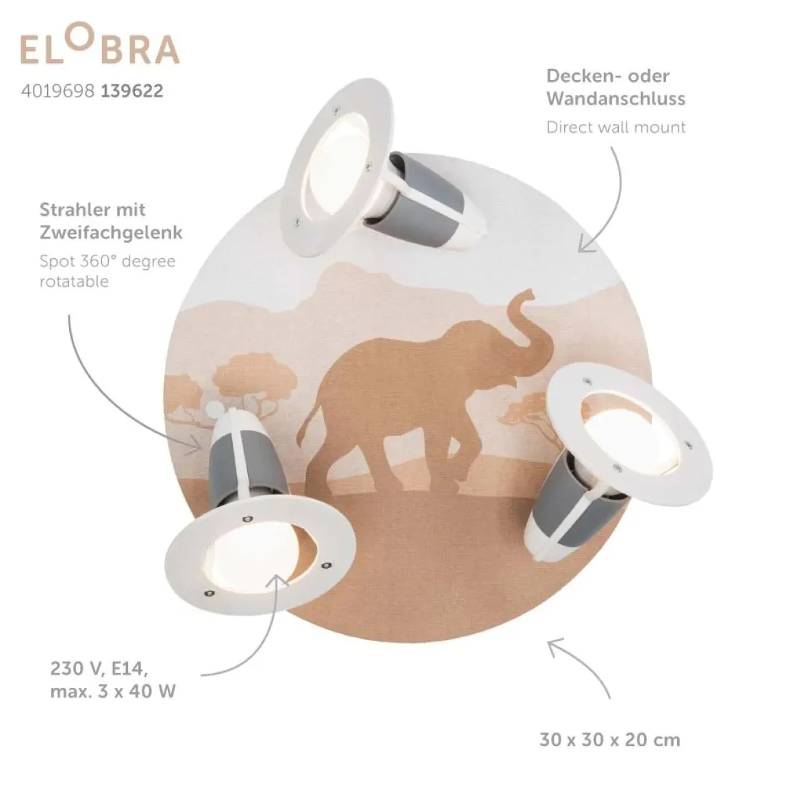 Elobra 139622 Spot Rondell Scandi Savanne 3-flammig sand orange E14
