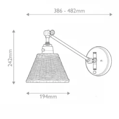 Elstead Lighting Arti 1 Wandleuchte Schwarz Rattanschirm natur
