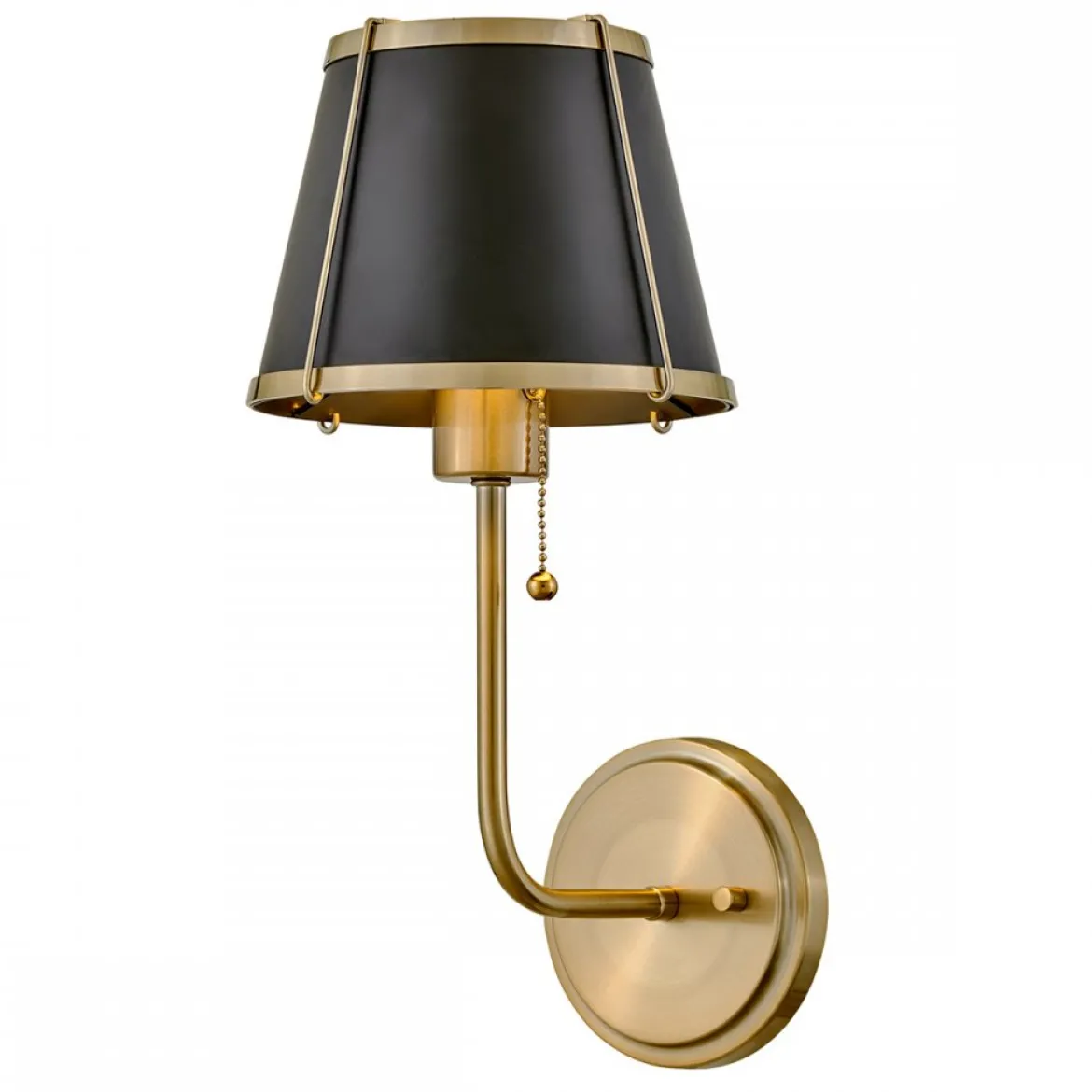 Elstead Lighting Clarke Wandleuchte mit Zugschalter Messing Metallschirm schwarz