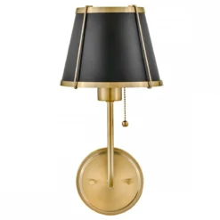 Elstead Lighting Clarke Wandleuchte mit Zugschalter Messing Metallschirm schwarz