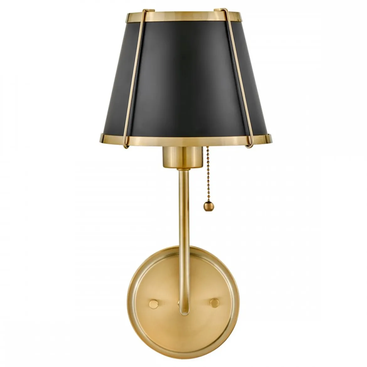 Elstead Lighting Clarke Wandleuchte mit Zugschalter Messing Metallschirm schwarz