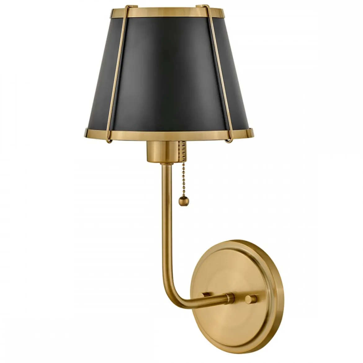 Elstead Lighting Clarke Wandleuchte mit Zugschalter Messing Metallschirm schwarz