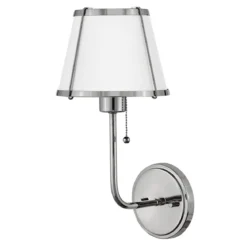 Elstead Lighting Clarke Wandleuchte mit Zugschalter Nickel poliert Metallschirm weiß