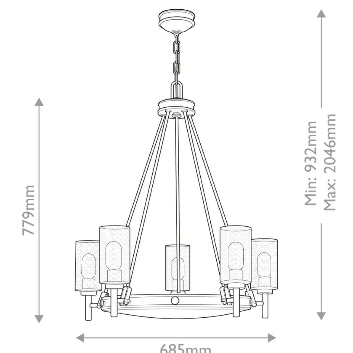Elstead Lighting Collier 5-Light Kronleuchter 5-flammig Schwarzoxig Saatglas