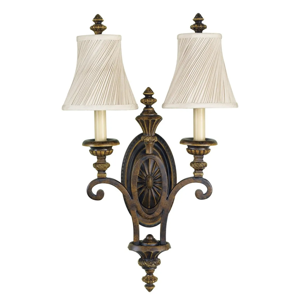 Elstead Lighting Drawing Room Wandleuchte 2-Light Wallnuss Braun Stoffschirm E27