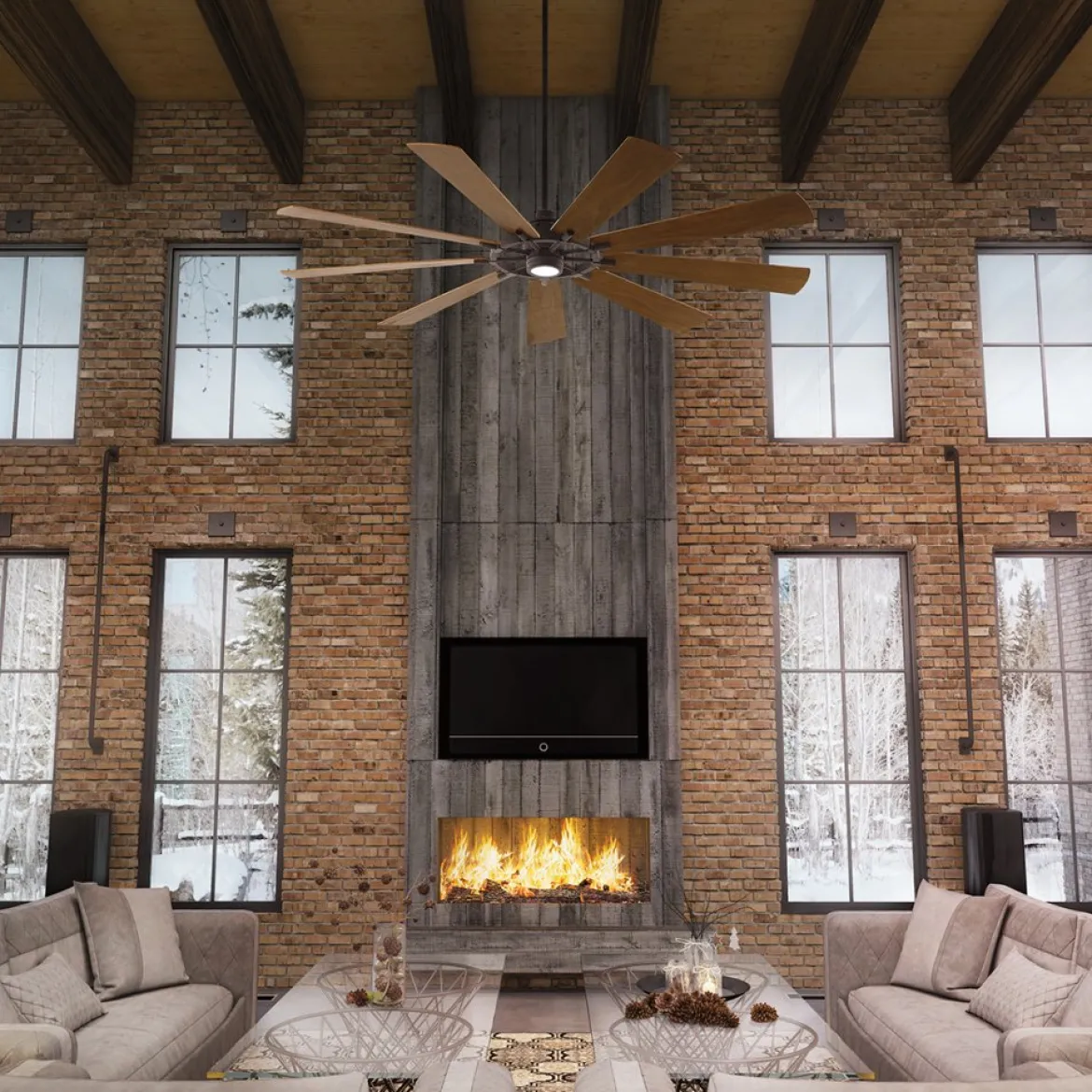 Elstead Lighting Gentry XL Deckenventilator LED Zink Holz