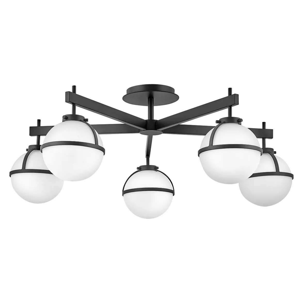 Elstead Lighting Hollis Deckenleuchte Semi-Flush 5-Light Schwarz Opalglas E14 IP44