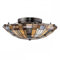 Elstead Lighting Inglenook Deckenleuchte 2-flammig Bronze Kunstglasschirm