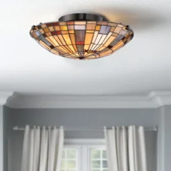 Elstead Lighting Inglenook Deckenleuchte 2-flammig Bronze Kunstglasschirm