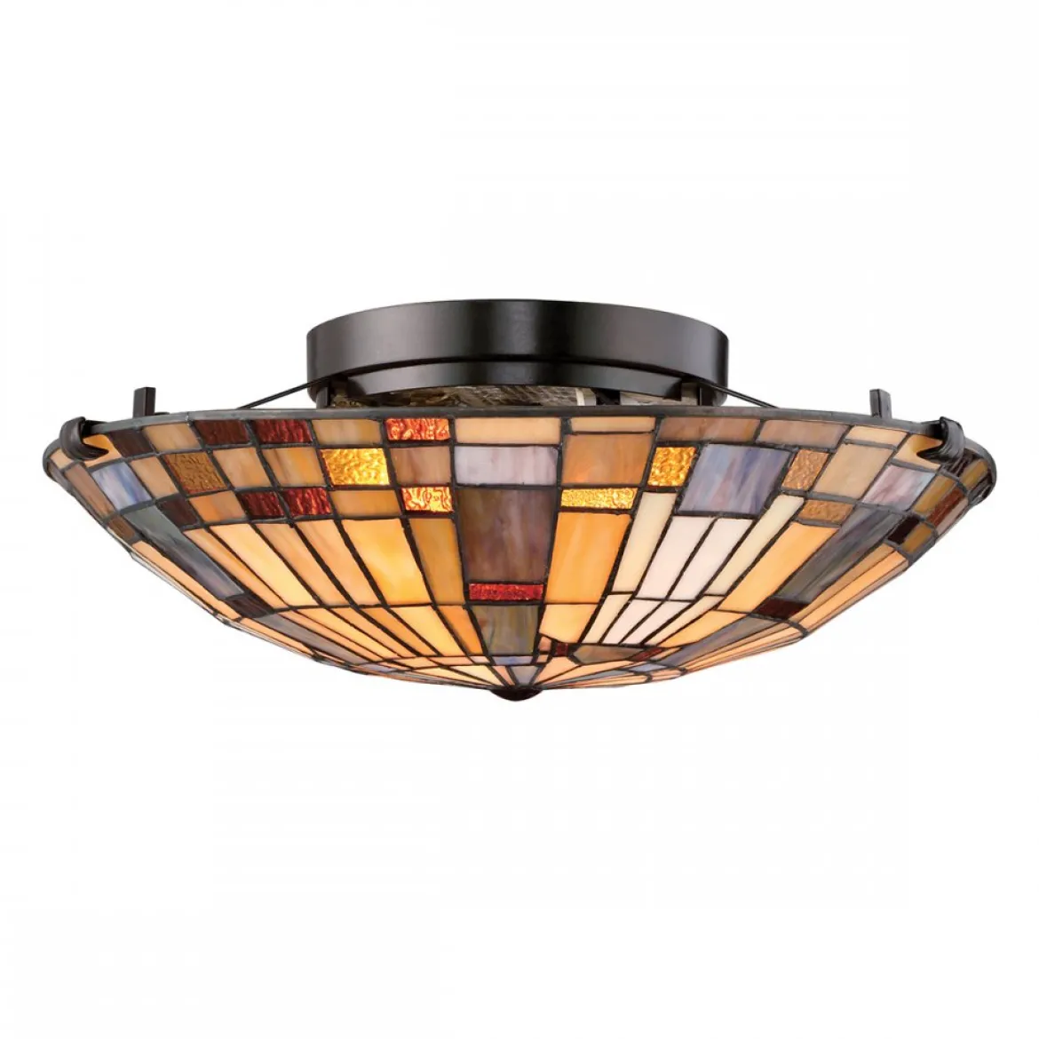 Elstead Lighting Inglenook Deckenleuchte 2-flammig Bronze Kunstglasschirm