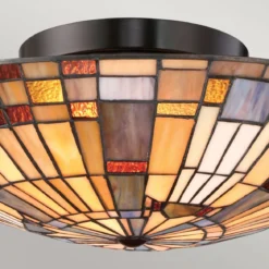 Elstead Lighting Inglenook Deckenleuchte 2-flammig Bronze Kunstglasschirm