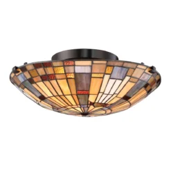 Elstead Lighting Inglenook Deckenleuchte 2-flammig Bronze Kunstglasschirm