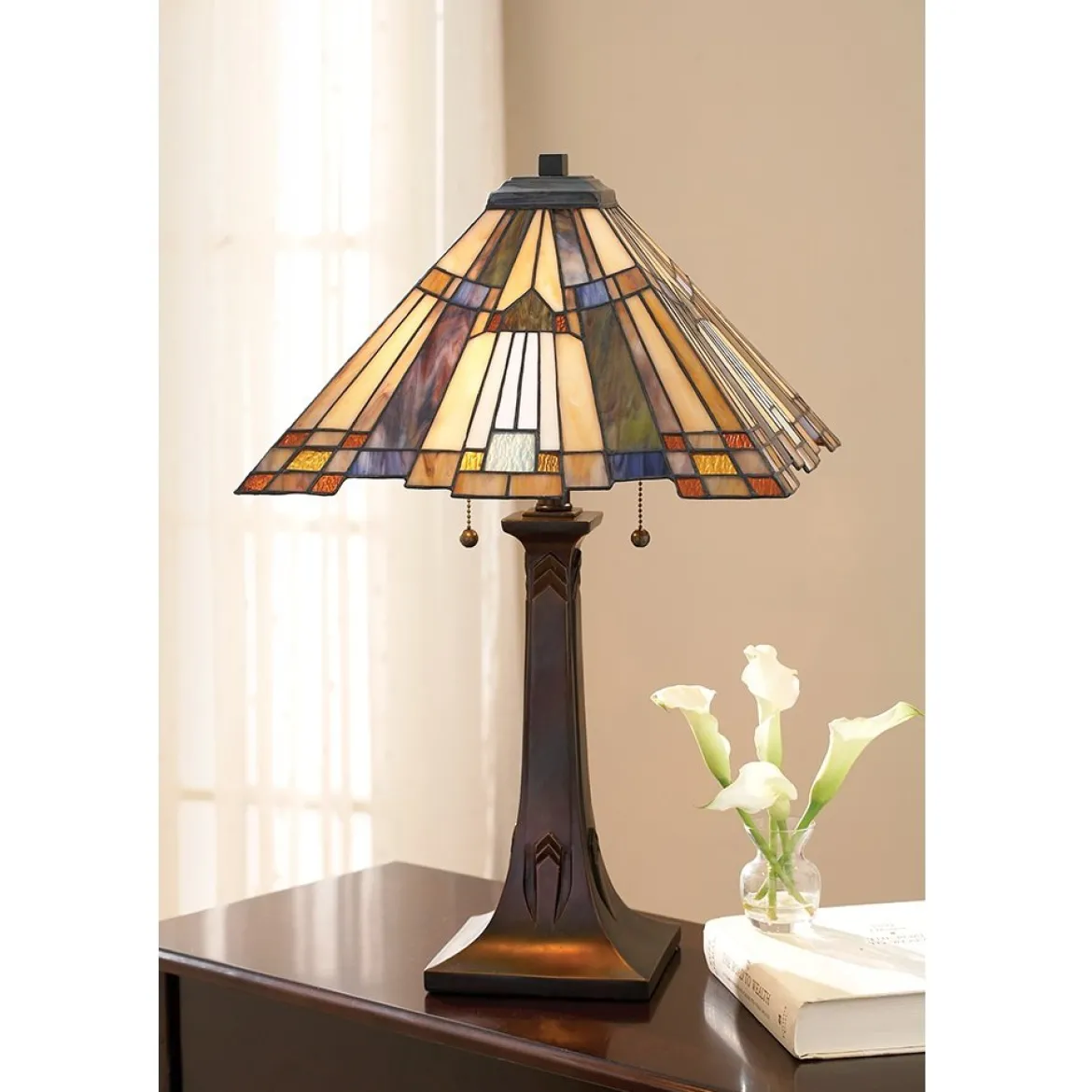 Elstead Lighting Inglenook Tischleuchte 2-Light Tiffany-Stil Bronze E27