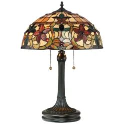Elstead Lighting Kami Tischleuchte 2-flammig Bronze Tiffany mehrfarbig