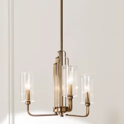 Elstead Lighting Kimrose Kronleuchter 3-Light Messing gebürstet Klarglas E14