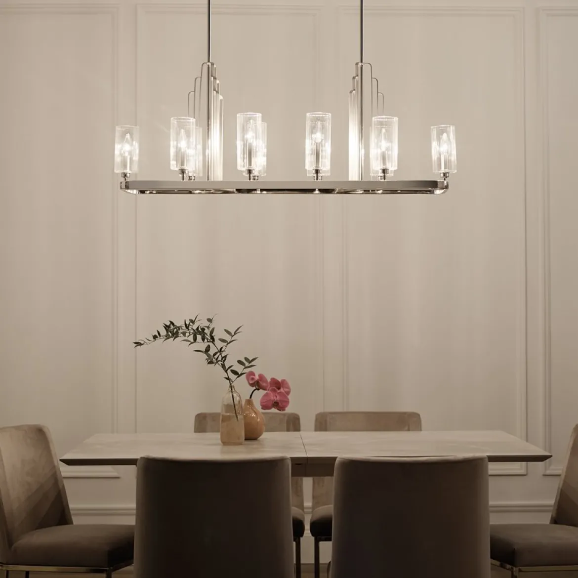 Elstead Lighting Kimrose Kronleuchter linear 10-Light Nickel poliert Klarglas E14