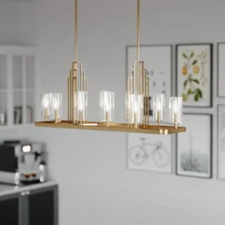 Elstead Lighting Kimrose Kronleuchter linear 10-Light Messing gebürstet Klarglas E14