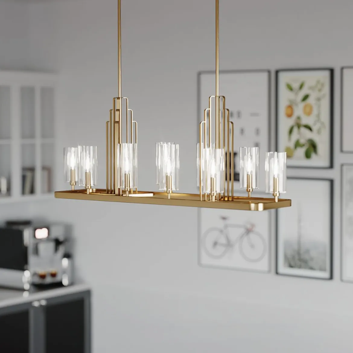 Elstead Lighting Kimrose Kronleuchter linear 10-Light Messing gebürstet Klarglas E14