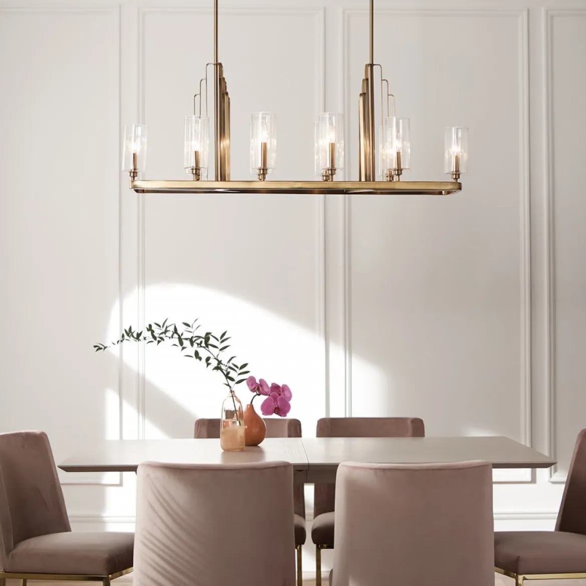 Elstead Lighting Kimrose Kronleuchter linear 10-Light Messing gebürstet Klarglas E14