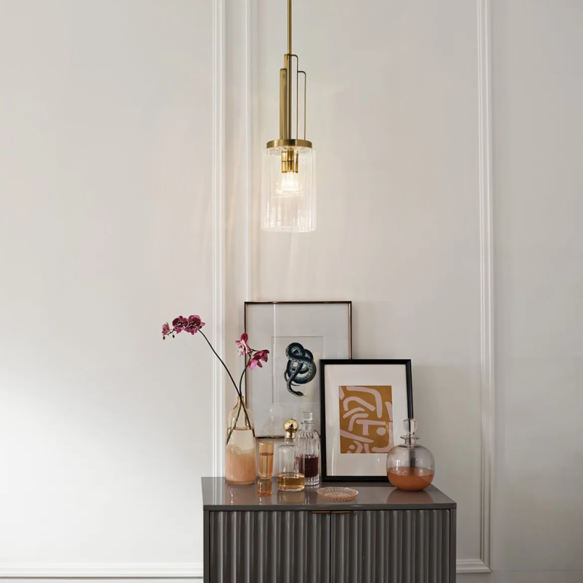 Elstead Lighting Kimrose Pendelleuchte 1-Light Messing gebürstet Klarglas E27