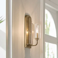 Elstead Lighting Kimrose Wandleuchte 1-Light Messing gebürstet Klarglas E14