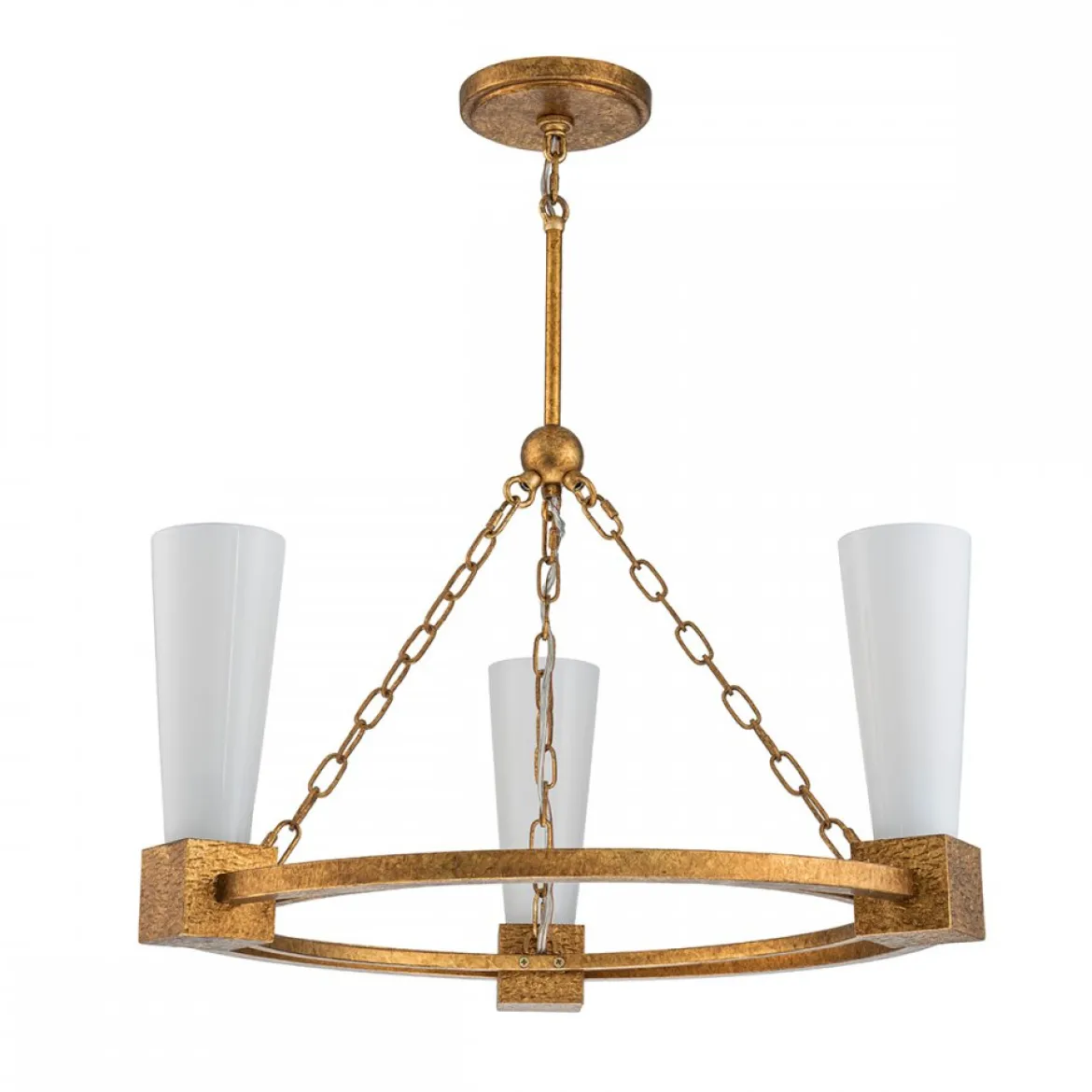 Elstead Lighting Kristy Kronleuchter 3-flammig Antik Gold Opalglas