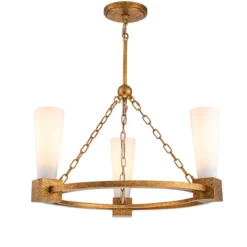 Elstead Lighting Kristy Kronleuchter 3-flammig Antik Gold Opalglas