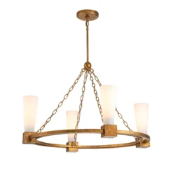 Elstead Lighting Kristy Kronleuchter 4-flammig Antik Gold Opalglas