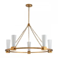 Elstead Lighting Kristy Kronleuchter 5-flammig Antik Gold Opalglas