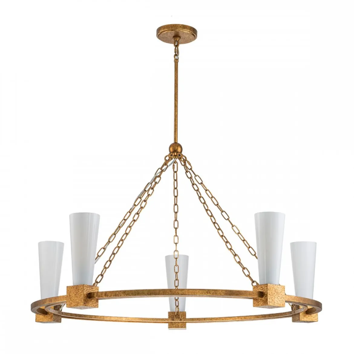 Elstead Lighting Kristy Kronleuchter 5-flammig Antik Gold Opalglas