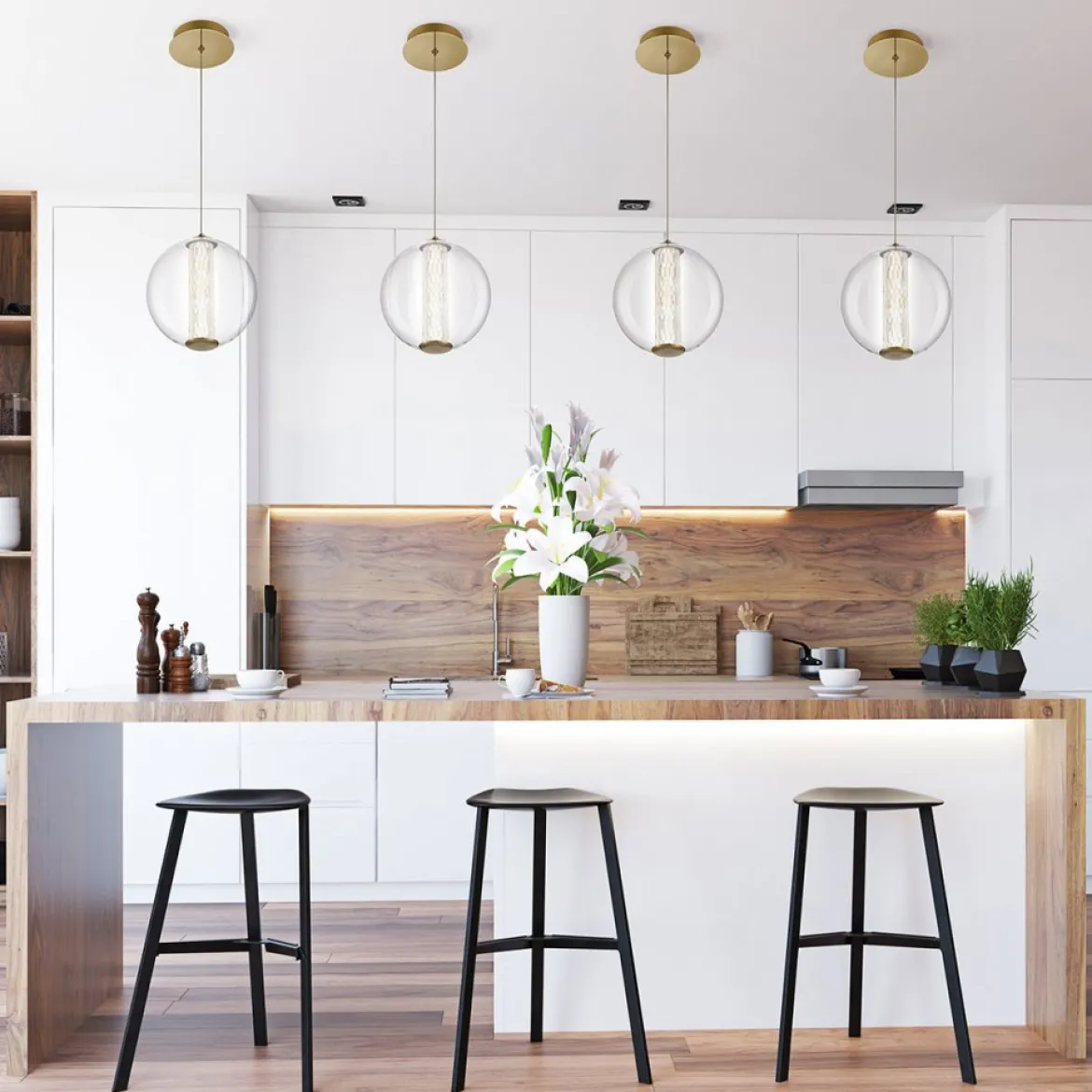 Elstead Lighting LED Pendelleuchte Atomo 1-flammig Gold gebürstet 3000K